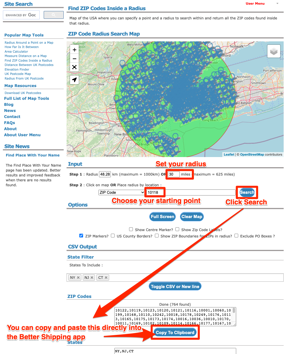 Zip/Post code radius – Better Shipping Help Center